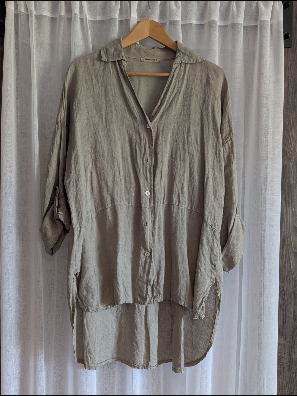 Relaxed Linen Blend Button-Down Tunic - Taupe